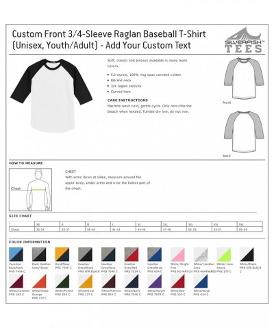 Custom Your Text Here Baseball T-Shirt | Adult Sizes | Add Your Team, Name, Number | Raglan 3/4 Sleeve, Unisex, 100% Cotton W...