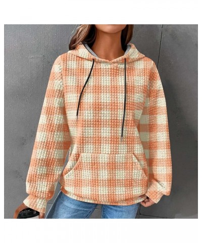 Classic Fit Plaid Sweatshirt for Women Casual Fall Long Sleeve Plus Size Hoodies Waffle Drawstring Relaxed Hooded Pullover 1y...