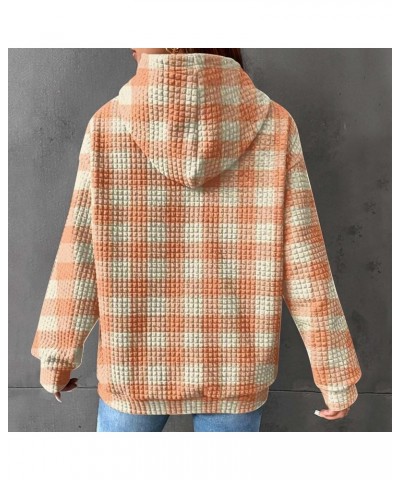 Classic Fit Plaid Sweatshirt for Women Casual Fall Long Sleeve Plus Size Hoodies Waffle Drawstring Relaxed Hooded Pullover 1y...