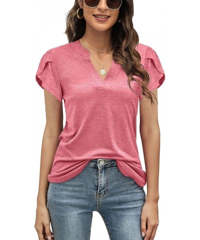 Womens Tops V Neck Summer Petal Sleeve Shirts Casual Loose Basic Tees Watermelon Red $10.79 Tops