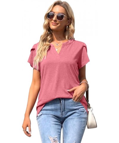 Womens Tops V Neck Summer Petal Sleeve Shirts Casual Loose Basic Tees Watermelon Red $10.79 Tops