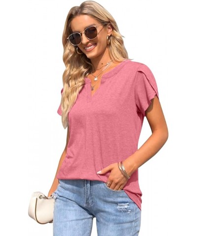 Womens Tops V Neck Summer Petal Sleeve Shirts Casual Loose Basic Tees Watermelon Red $10.79 Tops