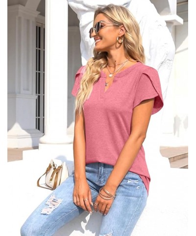 Womens Tops V Neck Summer Petal Sleeve Shirts Casual Loose Basic Tees Watermelon Red $10.79 Tops