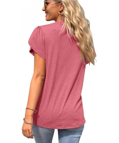 Womens Tops V Neck Summer Petal Sleeve Shirts Casual Loose Basic Tees Watermelon Red $10.79 Tops