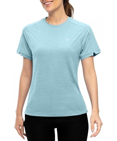 Women's Short Sleeve Workout Shirts Dry Fit UPF 50+ Moisture Wicking Athletic Running Sun T-Shirts Sky Blue $11.95 Activewear