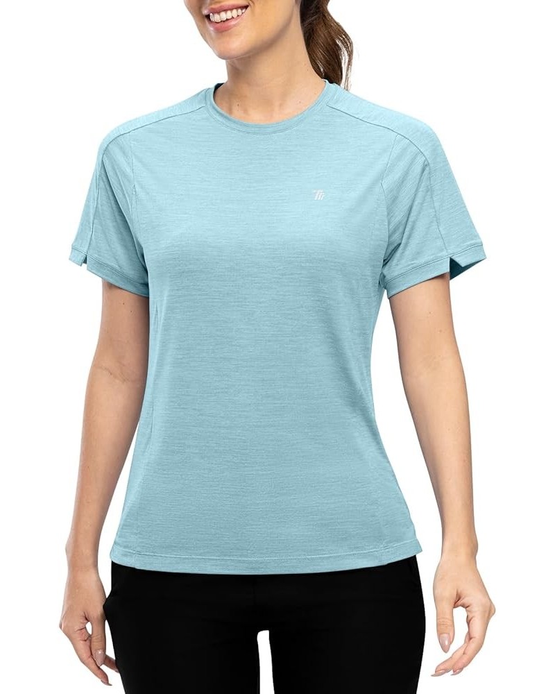 Women's Short Sleeve Workout Shirts Dry Fit UPF 50+ Moisture Wicking Athletic Running Sun T-Shirts Sky Blue $11.95 Activewear