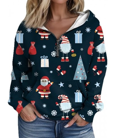 Fall Sweaters For Women, Womens Cute Xmas Tree Graphic Hoodies 1/4 Zip Pullover Drawstring pocket Long Sleeve Tops 2-dark Blu...