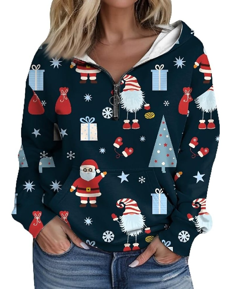 Fall Sweaters For Women, Womens Cute Xmas Tree Graphic Hoodies 1/4 Zip Pullover Drawstring pocket Long Sleeve Tops 2-dark Blu...