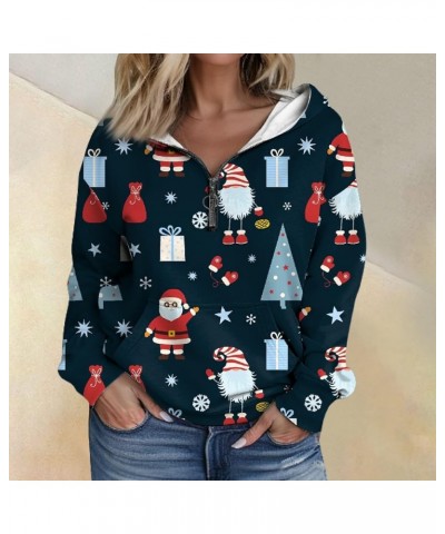 Fall Sweaters For Women, Womens Cute Xmas Tree Graphic Hoodies 1/4 Zip Pullover Drawstring pocket Long Sleeve Tops 2-dark Blu...