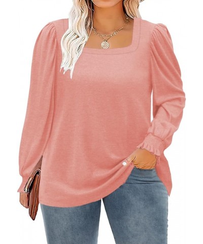 Plus-Size-Tops for Women 2023 Square Neck Puff Long Sleeve Shirts Trendy Blouses Casual Tunics XL-5XL 07_pink $14.88 Tops