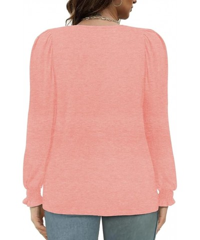 Plus-Size-Tops for Women 2023 Square Neck Puff Long Sleeve Shirts Trendy Blouses Casual Tunics XL-5XL 07_pink $14.88 Tops