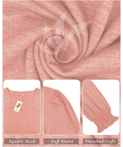 Plus-Size-Tops for Women 2023 Square Neck Puff Long Sleeve Shirts Trendy Blouses Casual Tunics XL-5XL 07_pink $14.88 Tops