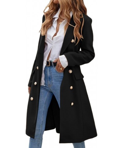 Womens Double Breasted Pea Trench Coat Fall Winter Classic Notched Lapel Collar Overcoat Midi Long Jacket Black $35.55 Coats