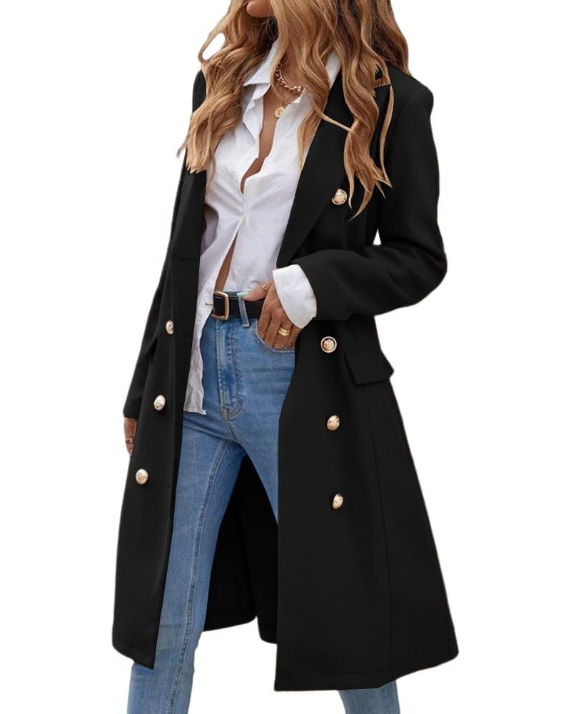 Womens Double Breasted Pea Trench Coat Fall Winter Classic Notched Lapel Collar Overcoat Midi Long Jacket Black $35.55 Coats