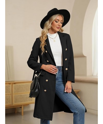 Womens Double Breasted Pea Trench Coat Fall Winter Classic Notched Lapel Collar Overcoat Midi Long Jacket Black $35.55 Coats