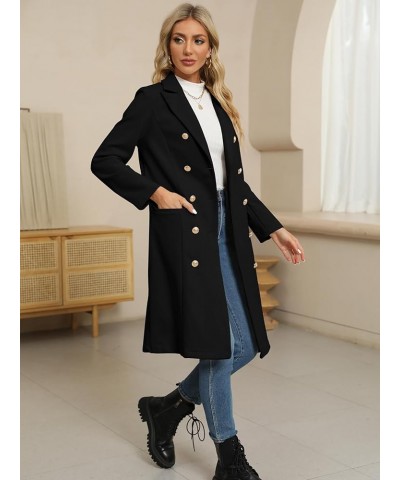 Womens Double Breasted Pea Trench Coat Fall Winter Classic Notched Lapel Collar Overcoat Midi Long Jacket Black $35.55 Coats