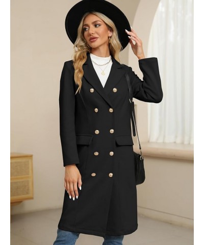 Womens Double Breasted Pea Trench Coat Fall Winter Classic Notched Lapel Collar Overcoat Midi Long Jacket Black $35.55 Coats