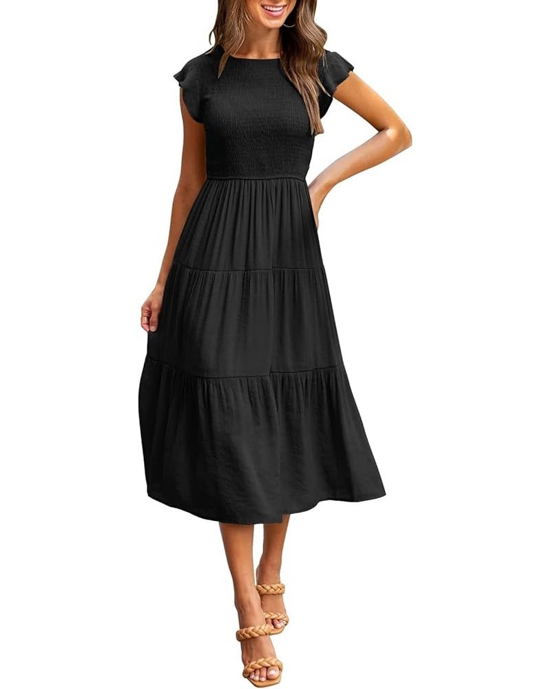 Women Summer Casual Midi Dress Smocked Elastic Waist Midi Dress Boho A-Line Maxi Dress Black $17.20 Dresses