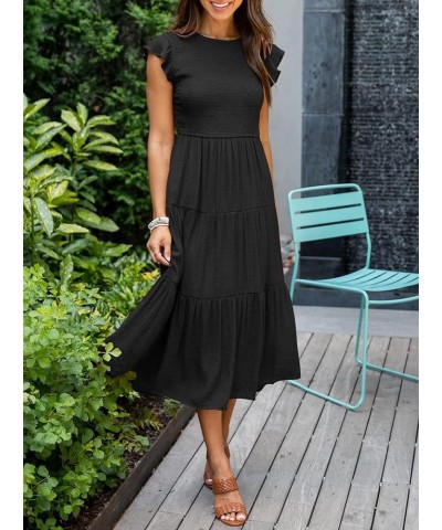 Women Summer Casual Midi Dress Smocked Elastic Waist Midi Dress Boho A-Line Maxi Dress Black $17.20 Dresses