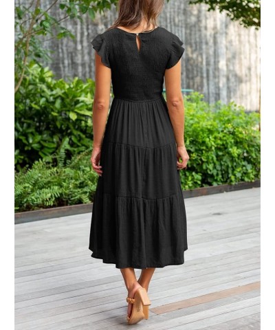 Women Summer Casual Midi Dress Smocked Elastic Waist Midi Dress Boho A-Line Maxi Dress Black $17.20 Dresses