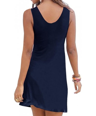 Womens Summer Casual Deep V Neck Sun Beach Dresses Empire Wasit Swing Vacation Sleeveless Front Knot Tank Dress Navy Blue $15...