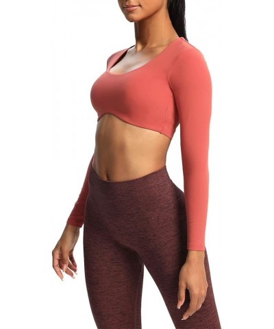 Long Sleeve Crop Tops for Women Define Sculpt Workout Crop T Shirt Top Rust Red $15.64 T-Shirts