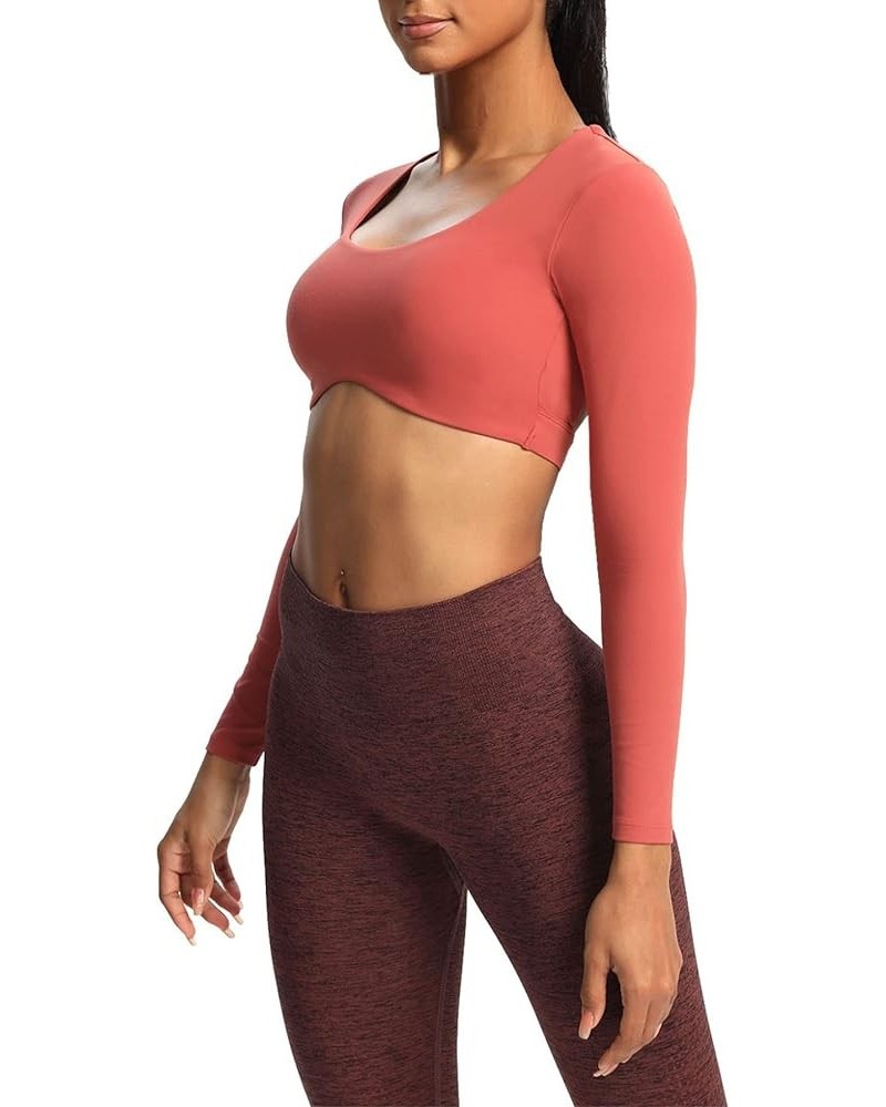 Long Sleeve Crop Tops for Women Define Sculpt Workout Crop T Shirt Top Rust Red $15.64 T-Shirts