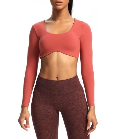 Long Sleeve Crop Tops for Women Define Sculpt Workout Crop T Shirt Top Rust Red $15.64 T-Shirts