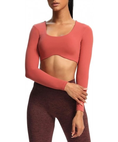 Long Sleeve Crop Tops for Women Define Sculpt Workout Crop T Shirt Top Rust Red $15.64 T-Shirts