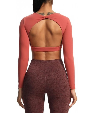 Long Sleeve Crop Tops for Women Define Sculpt Workout Crop T Shirt Top Rust Red $15.64 T-Shirts