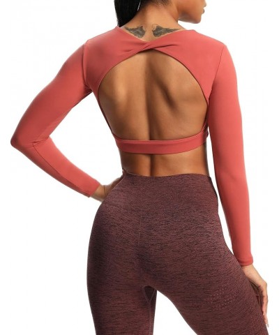 Long Sleeve Crop Tops for Women Define Sculpt Workout Crop T Shirt Top Rust Red $15.64 T-Shirts