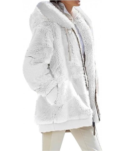 Women's Casual Fashion Loose Solid Color Hat Plus Fleece Collar Pocket Jacket 6-white $11.34 Jackets