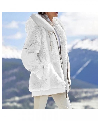 Women's Casual Fashion Loose Solid Color Hat Plus Fleece Collar Pocket Jacket 6-white $11.34 Jackets