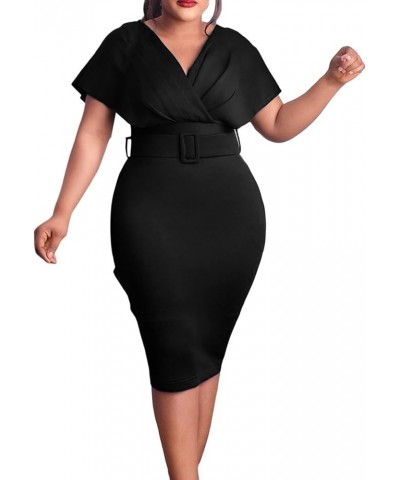 Wedding Guest Dress Women's Slim Bodycon Ruffle Short Sleeve Cocktail Midi Pencil Dress for Wedding Guest Women Cygb-black $1...