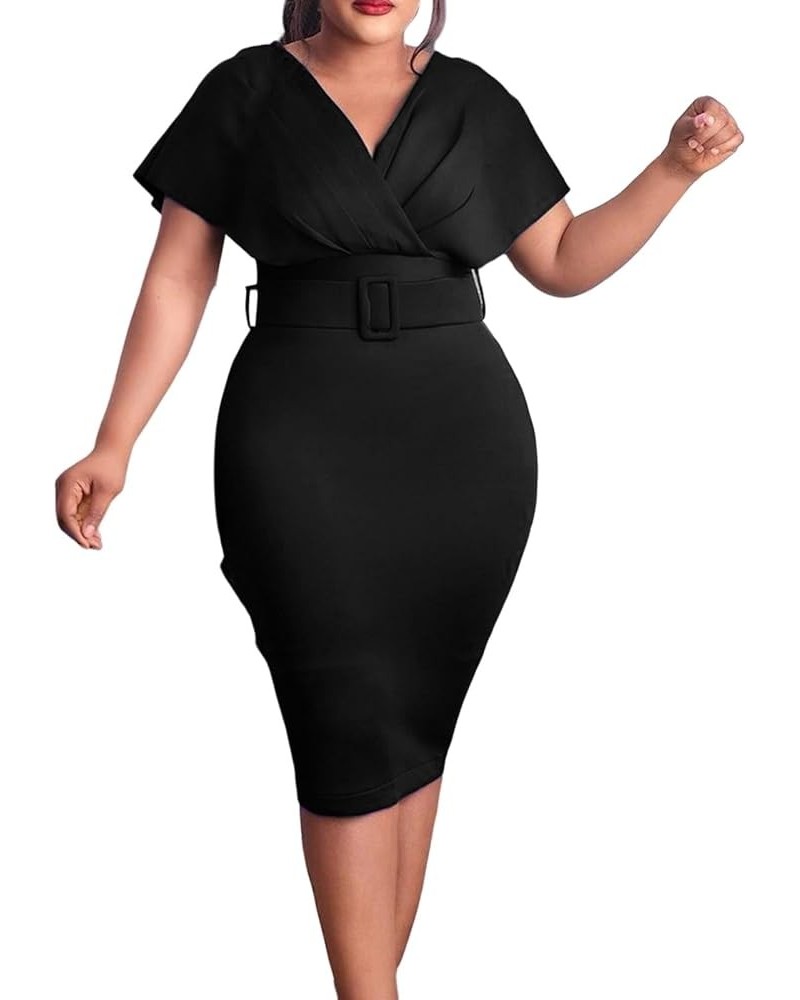 Wedding Guest Dress Women's Slim Bodycon Ruffle Short Sleeve Cocktail Midi Pencil Dress for Wedding Guest Women Cygb-black $1...