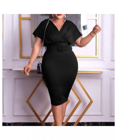 Wedding Guest Dress Women's Slim Bodycon Ruffle Short Sleeve Cocktail Midi Pencil Dress for Wedding Guest Women Cygb-black $1...