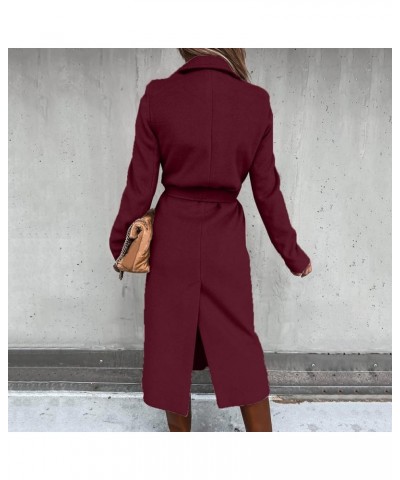 Women's Long Trench Coat Windproof Classic Lapel Slim Overcoat Faux Wool Coat Blouse Ladies Ring Master Jacket with Belt Wine...