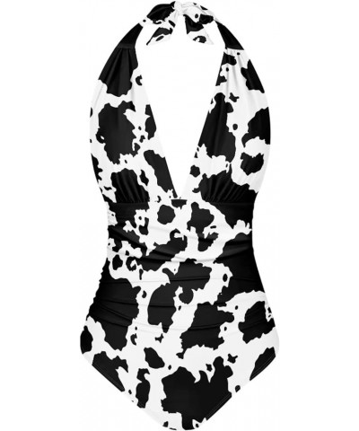 Women's One Piece Swimsuits Tummy Control Bathing Suits Black Cow Print $13.34 Swimsuits