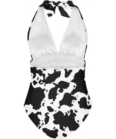 Women's One Piece Swimsuits Tummy Control Bathing Suits Black Cow Print $13.34 Swimsuits