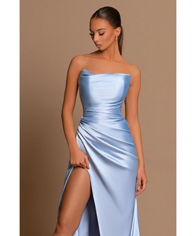 Women's Strapless Bridesmaid Dresses with Slit Pleated Long Mermaid Satin Formal Gown Prom Dress 2024 Burnt Orange $32.99 Dre...