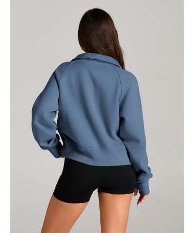 Womens Sweatshirts Half Zip Cropped Pullover Fleece Quarter Zipper Hoodies Fall outfits Clothes Thumb Hole Blue $16.32 Hoodie...