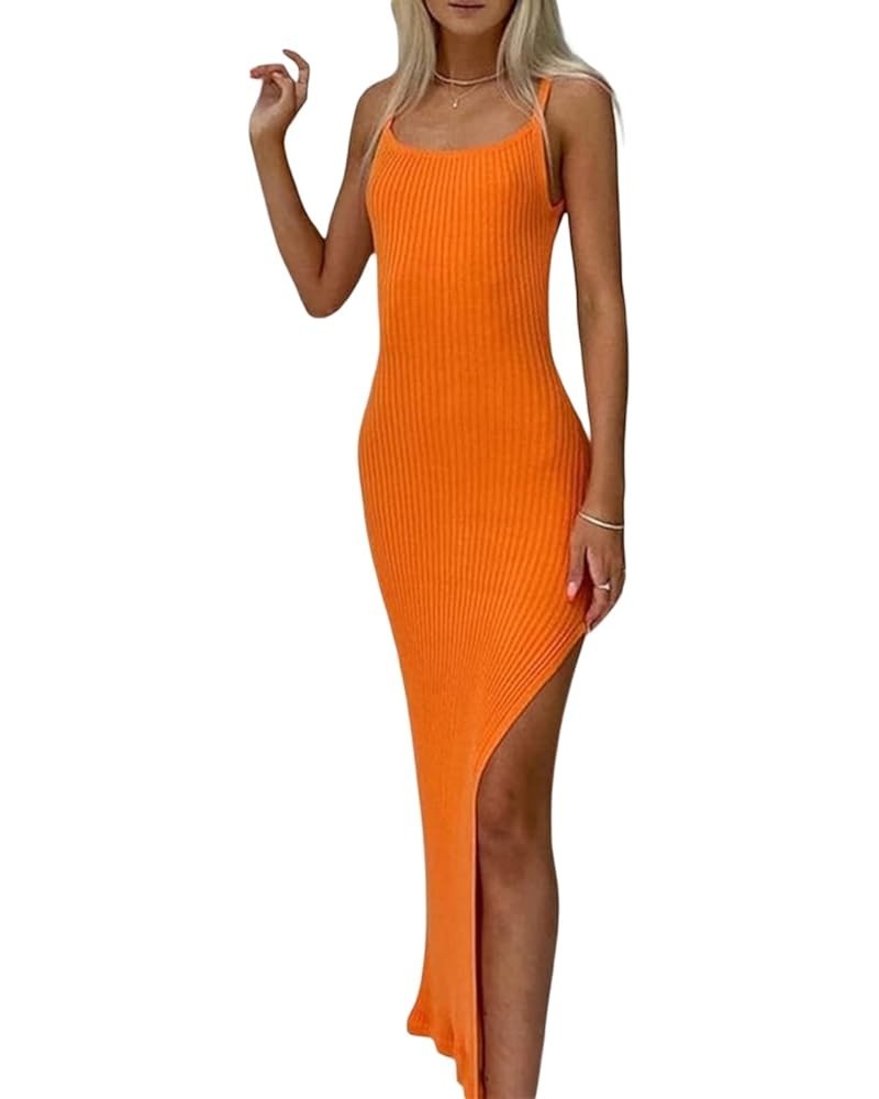 Women 's Knitted Bodycon Long Dress Knit Slit Color Block Sleeveless V Neck Contrast Color Midi Dress Y2k Party Wear Split Or...