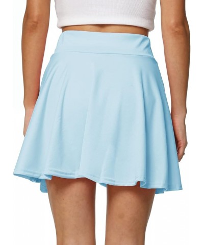 Women's Casual Basic Versatile Flared Pleated Mini Skater Skirt with Shorts Light Blue $12.50 Skirts