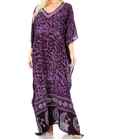 Tacy Women's Casual Boho Summer Maxi Dress Caftan Kaftan Cover-up LougeWear 9-eggplant $16.79 Swimsuits