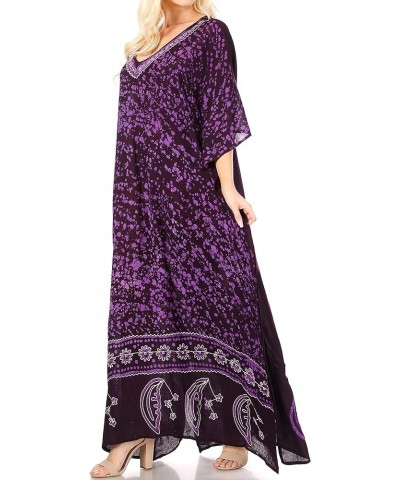 Tacy Women's Casual Boho Summer Maxi Dress Caftan Kaftan Cover-up LougeWear 9-eggplant $16.79 Swimsuits