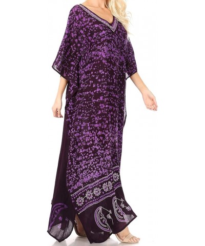 Tacy Women's Casual Boho Summer Maxi Dress Caftan Kaftan Cover-up LougeWear 9-eggplant $16.79 Swimsuits