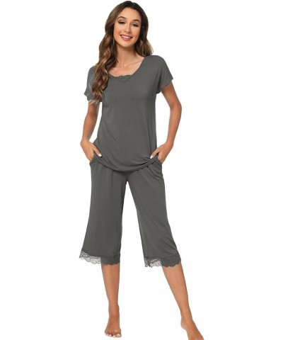 Pajamas Set for Women Summer Sleepwear Soft Tops Capri Pants Viscsoe from Bamboo Lounge Pjs S-XXL C-iron Grey $25.19 Sleep & ...