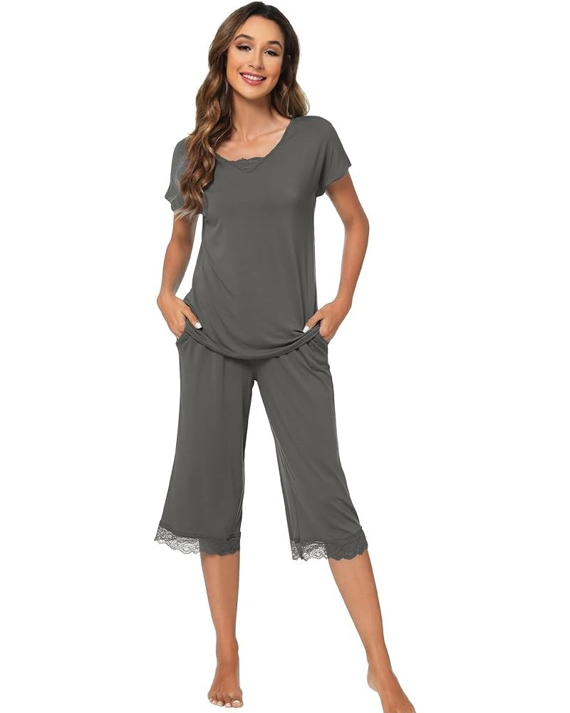 Pajamas Set for Women Summer Sleepwear Soft Tops Capri Pants Viscsoe from Bamboo Lounge Pjs S-XXL C-iron Grey $25.19 Sleep & ...