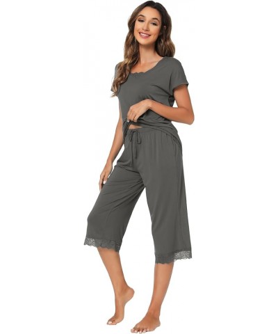 Pajamas Set for Women Summer Sleepwear Soft Tops Capri Pants Viscsoe from Bamboo Lounge Pjs S-XXL C-iron Grey $25.19 Sleep & ...