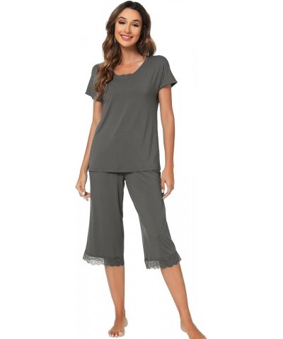 Pajamas Set for Women Summer Sleepwear Soft Tops Capri Pants Viscsoe from Bamboo Lounge Pjs S-XXL C-iron Grey $25.19 Sleep & ...